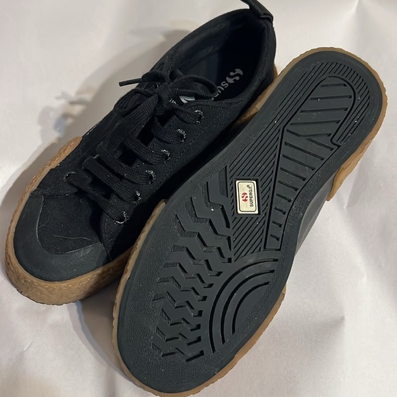 New Superga 2660 Unisex Black Gum cloth big stripe bumper Sneakers M6/W8 - Picture 7 of 14